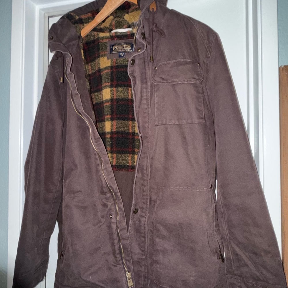 Pendleton Brown Hooded Field Jacket with Plaid Li… - image 3